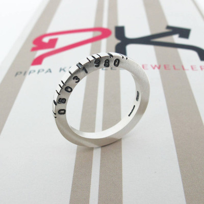 Thin Square Silver Barcode Ring