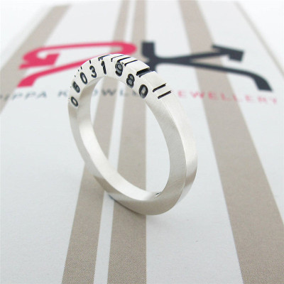 Thin Square Silver Barcode Ring