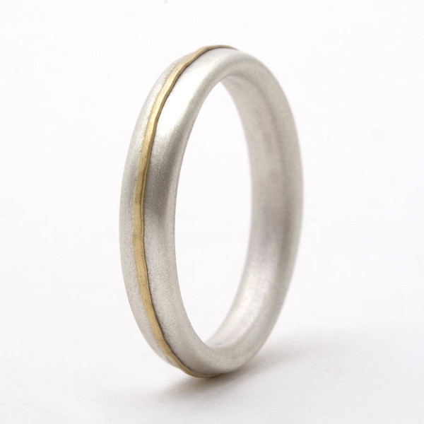 Thin Sterling Silver Ring With 18ct Yellow Gold Detail