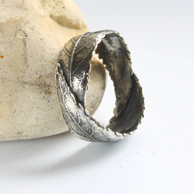 Handmade Woodland Unisex Silver Leaf Ring