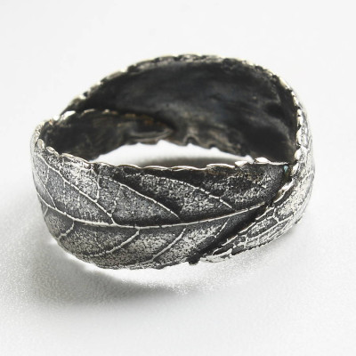 Handmade Woodland Unisex Silver Leaf Ring