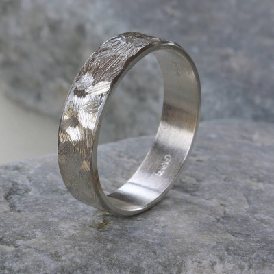 Handmade Unisex Textured Silver Band Ring