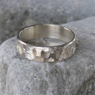 Handmade Unisex Textured Silver Band Ring