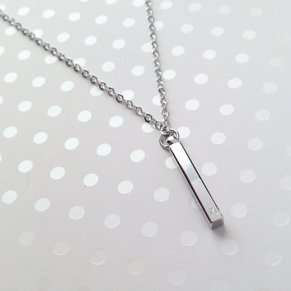 Personalized Hand Stamped 3D Silver Bar Necklace - Dainty Silver Bar Necklace - Hand Stamped Charm - Bridesmaid Gift - Birthday Gift