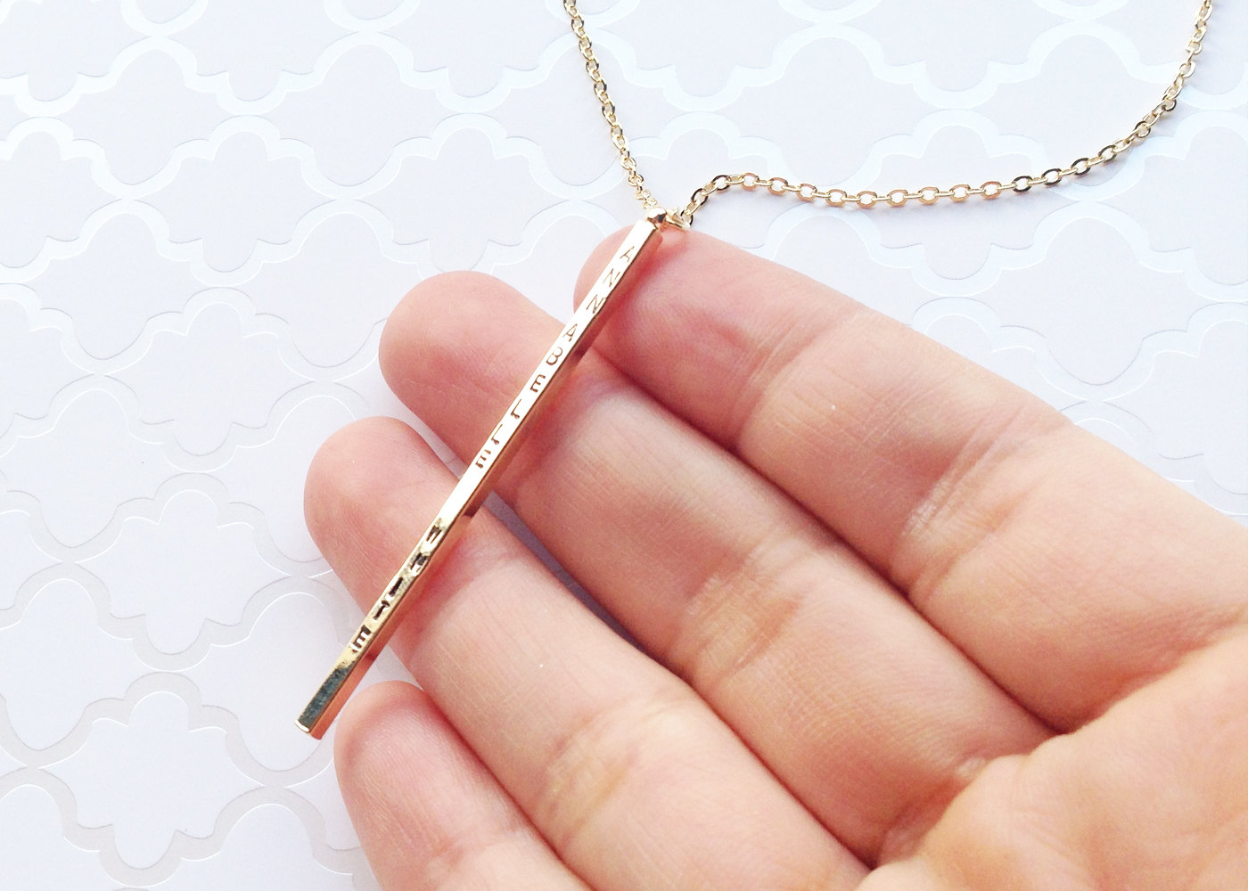 Personalized Hand Stamped Long Bar Necklace - Personalized Gold Bar Necklace - Hand Stamped Long Charm - Bridesmaid Gift - Holiday Gift