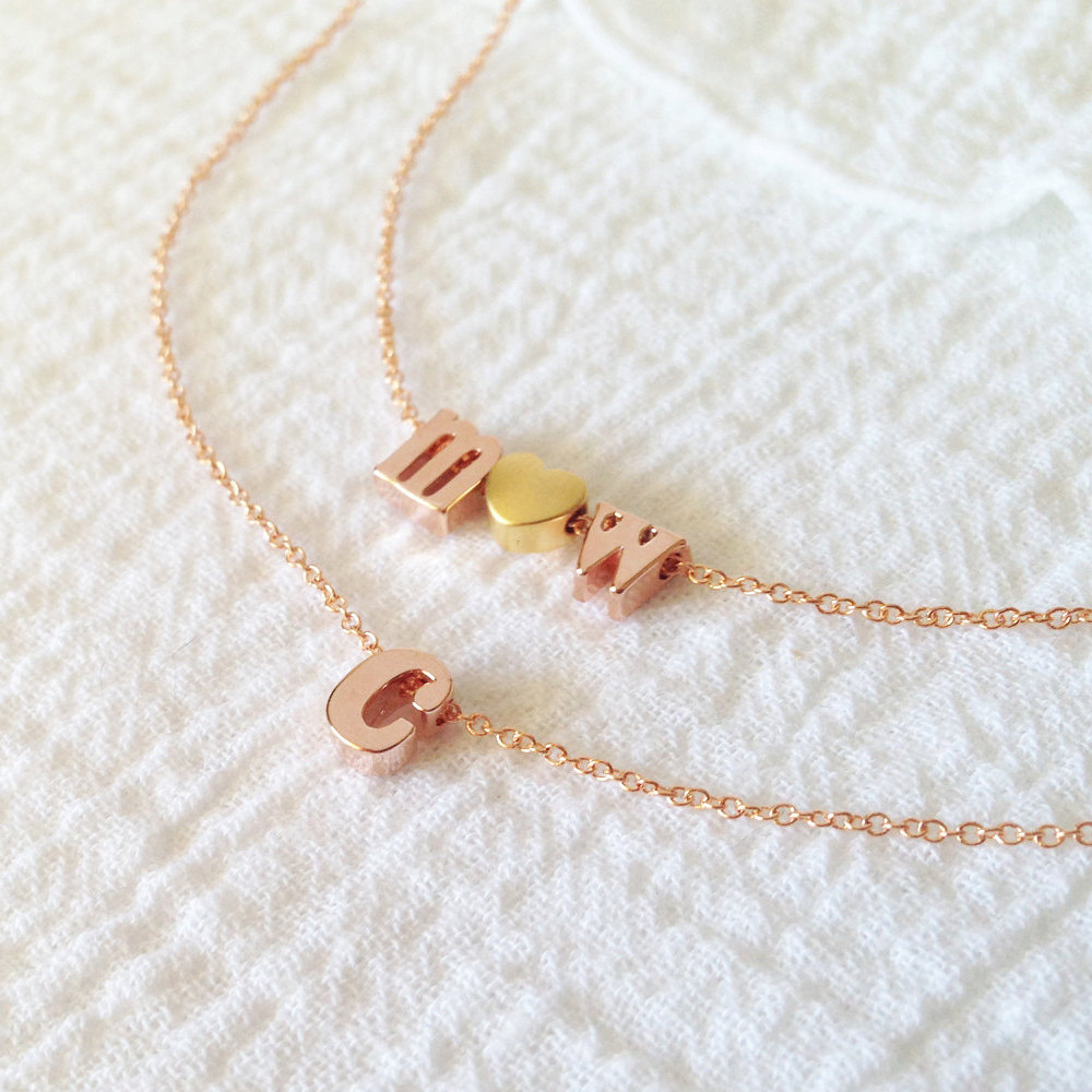 Rose Gold Initial Charm Bracelet - Dainty Initial Charm Bracelet - Personalized Gift - Bridesmaid Gift Cheap