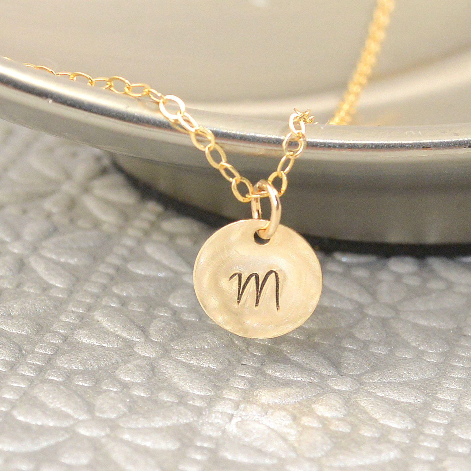 Hammered Disc Necklace - Gold Filled - Personalized Necklace - Hand Stamped - Initial Disc - Mother's Necklace - Dainty Necklace - Christmas Gift