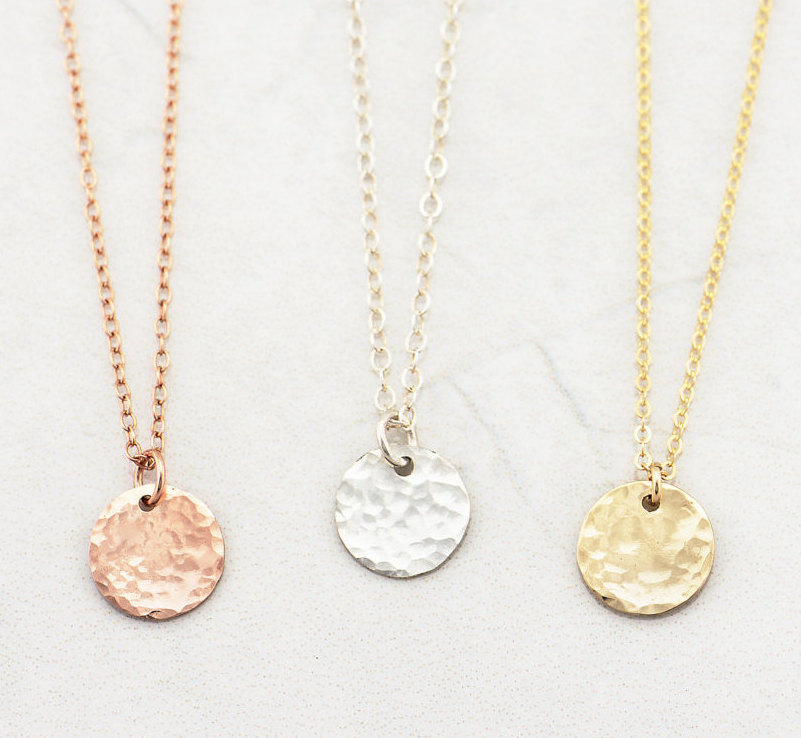 Hammered Disc Necklace - Gold Filled - Personalized Necklace - Hand Stamped - Initial Disc - Mother's Necklace - Dainty Necklace - Christmas Gift