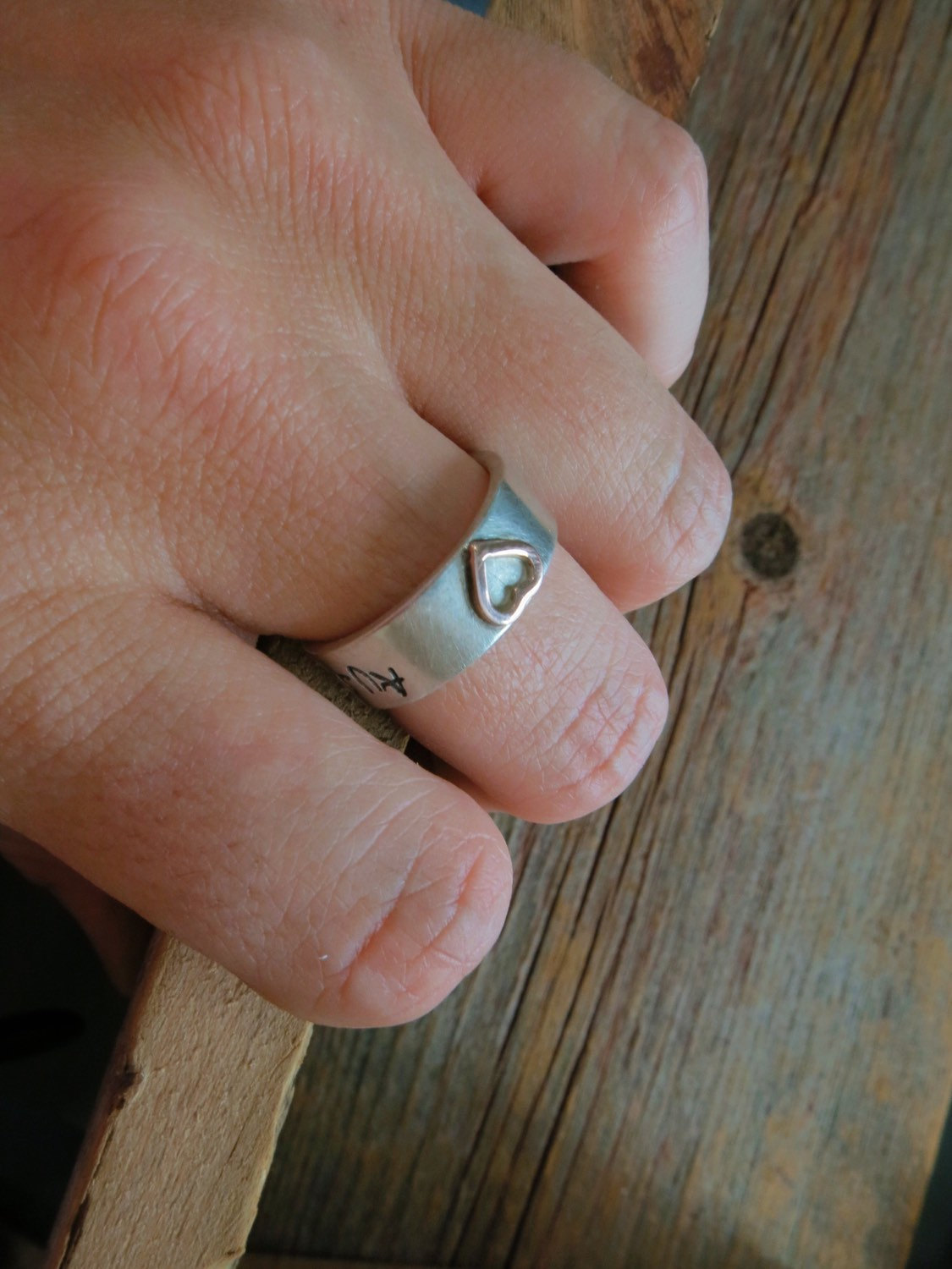 Handwriting on Ring Signature Engraving Sterling Silver Band with Gold Raised Accent Personalized Mommy Jewelry Hand Stamped Artisan