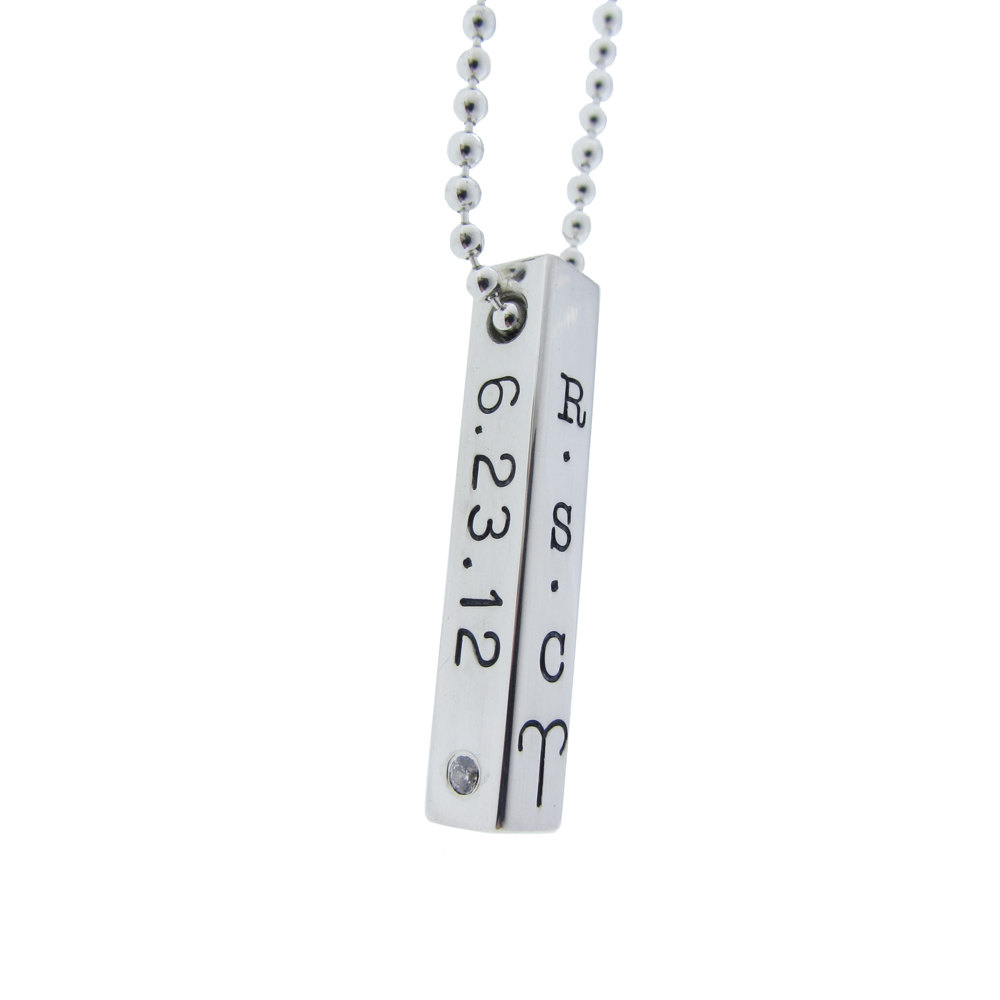 Men's Modern Personalized Sterling Silver Bar with White Diamond - Men's Jewelry