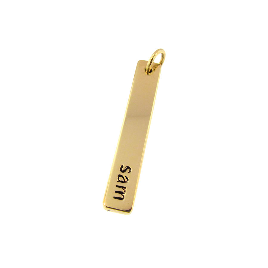 Personalized Gold Nameplate Bar Charm 1.25&quot; x 5mm Name ID Necklace Custom Hand Stamped Engraved Artisan Handmade Fine Fashion Jewelry
