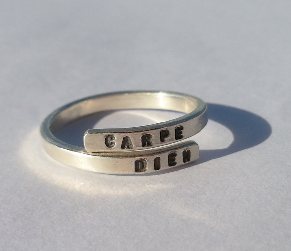 Hand stamped Silver Ring 'Carpe Diem' Sterling Silver - Adjustable