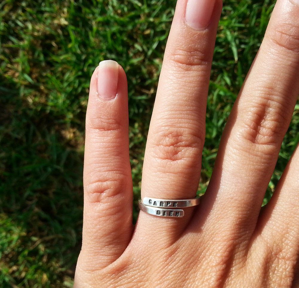 Hand stamped Silver Ring 'Carpe Diem' Sterling Silver - Adjustable