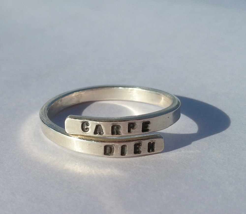 Hand stamped Silver Ring 'Carpe Diem' Sterling Silver - Adjustable