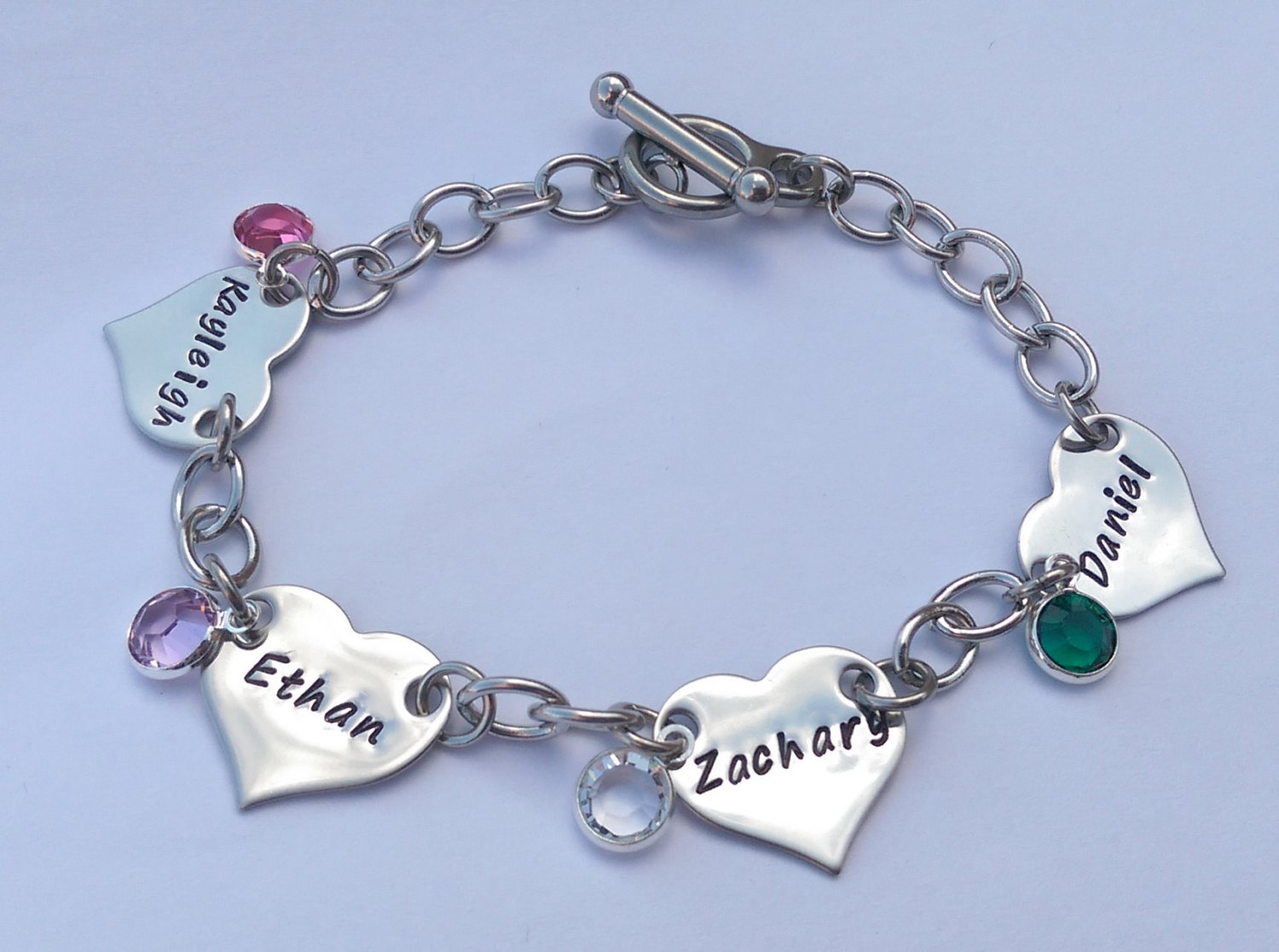 Personalized Heart bracelet - unique gift for her - birthstone jewellery - name bracelet gift for nanny