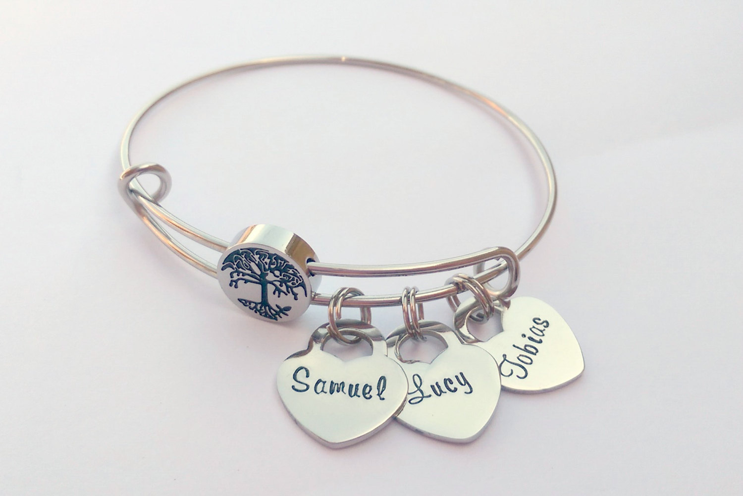 Personalized family tree bracelet - Personalized charm bracelet - personalized heart charm bracelet - Personalized gift for mom