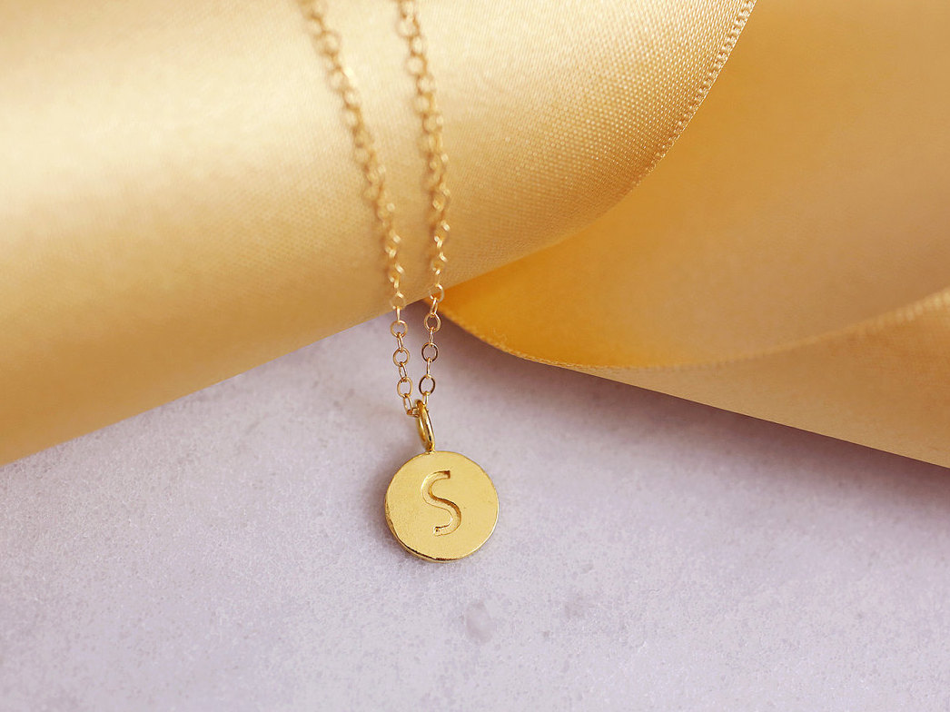 Initial Necklace - Disc Necklace - Alphabet Necklace - Initial Disc - Initials Necklace - Tiny Letter necklace - Dainty thin chain