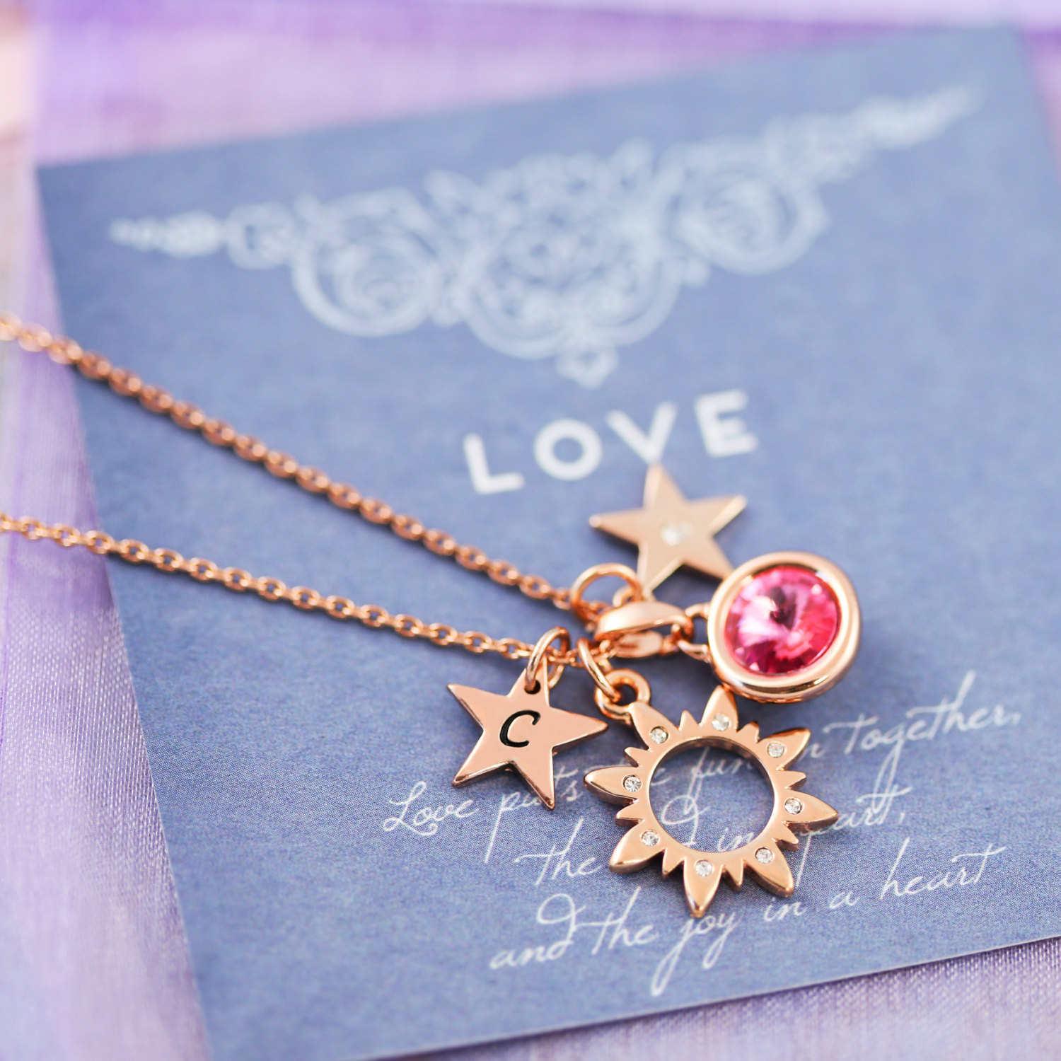 Rose Gold Charm Necklace - Rose Gold Jewellery - Rose Gold Cluster Necklace - Personalized Rose Gold Necklace - FREE UK Shipping
