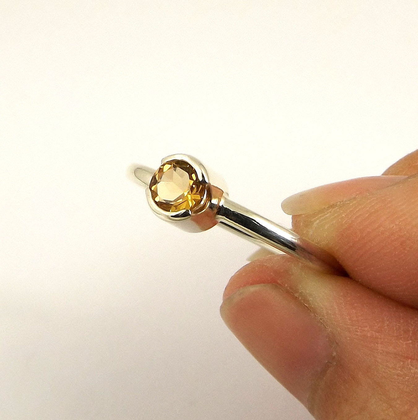 Citrine Sterling Silver Ring - 5mm Citrine - Faceted Stacking Ring - Solitaire Gemstone Ring - Minimalist Ring - Sterling Silver Jewellery