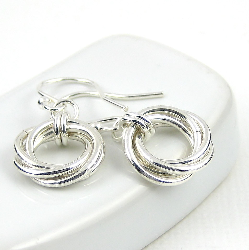 Love Knot Sterling Silver Earring - Mobius Flower Earring - Sterling Silver Chainmaille Earrings - Everyday Jewellery