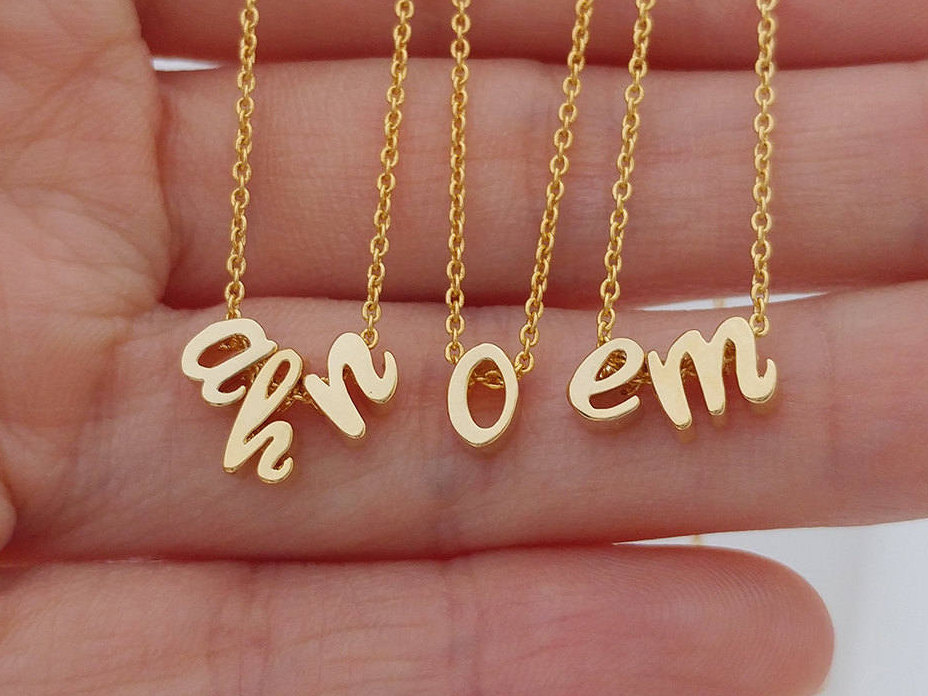 Gold Silver Lowercase Initial Letter Character Necklace - Personalized Custom monogram Multi Lower case Initials - Bridesmaid Necklace