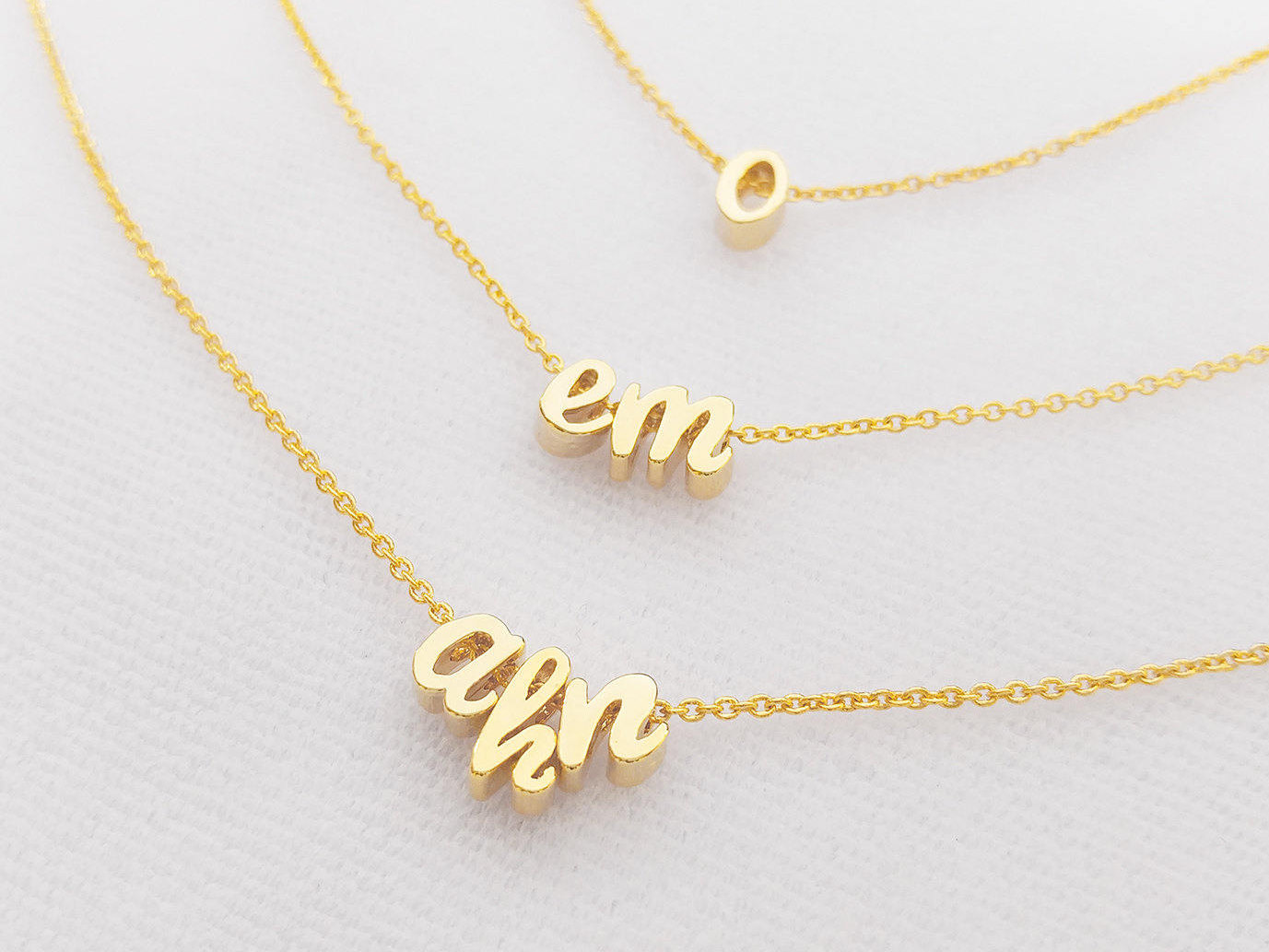 Gold Silver Lowercase Initial Letter Character Necklace - Personalized Custom monogram Multi Lower case Initials - Bridesmaid Necklace