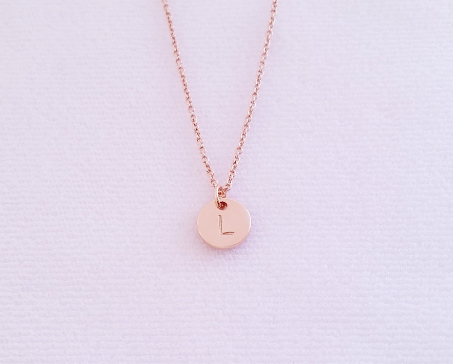 Personalized Tiny Rose Gold Disc Necklace - Hand Stamped Initial Charm Necklace - Bridesmaid Gift - Multi Monogram Circle Coin Pendant