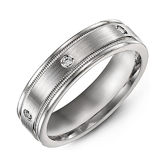 Brushed Milgrain Men's Ring with Gemstone Accents 