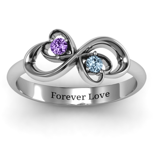 Sterling Silver Duo of Hearts and Stones Infinity Ring 