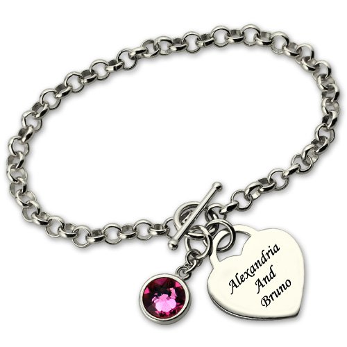 Personalized Charm Bracelet with Birthstone  Name Sterling Silver 