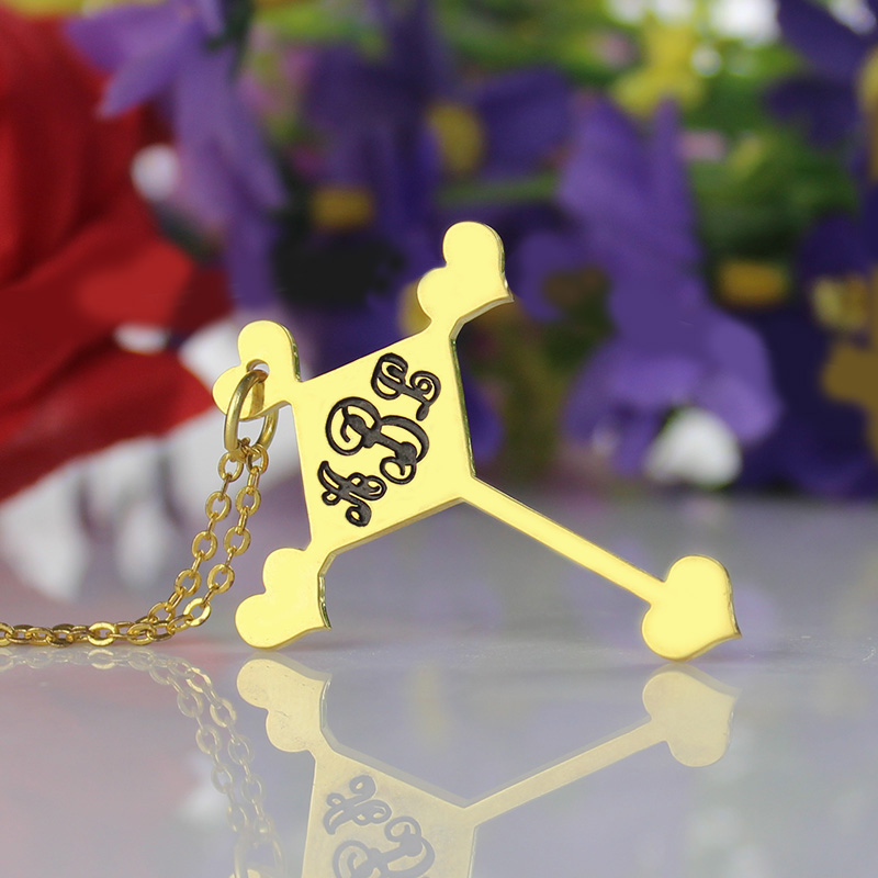 Engraved Cross Monogram Necklace 18ct Gold