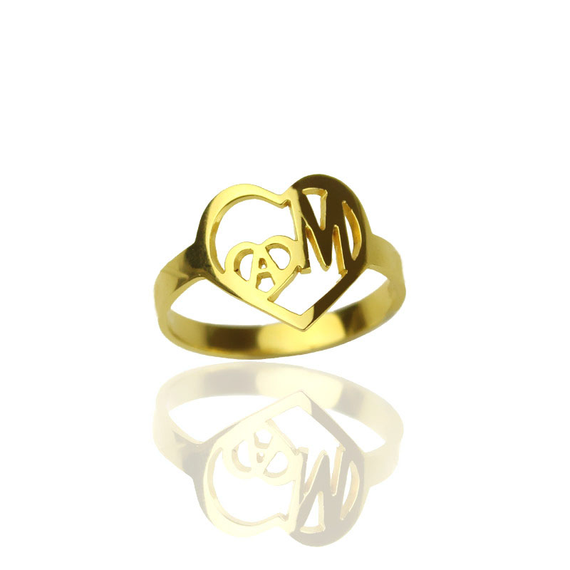 Personalized Heart in Heart Double Initial Ring 18ct Gold