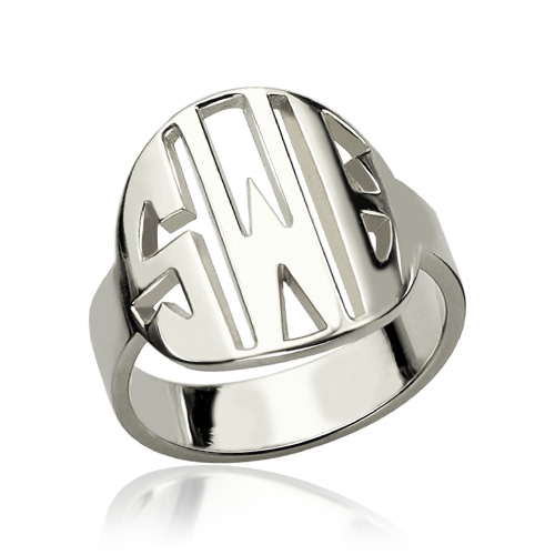 Personalized Cut Out Block Monogram Ring Sterling Silver