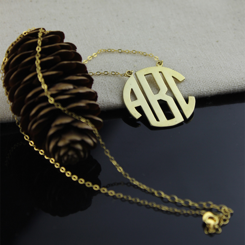 Solid Gold 18ct Initial Block Monogram Pendant Necklace