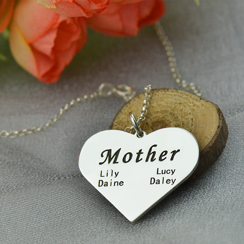 &quot;Mother&quot; Family Heart Necklace Sterling Silver
