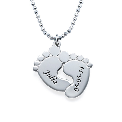 Engraved Baby Feet Necklace in Sterling Silver