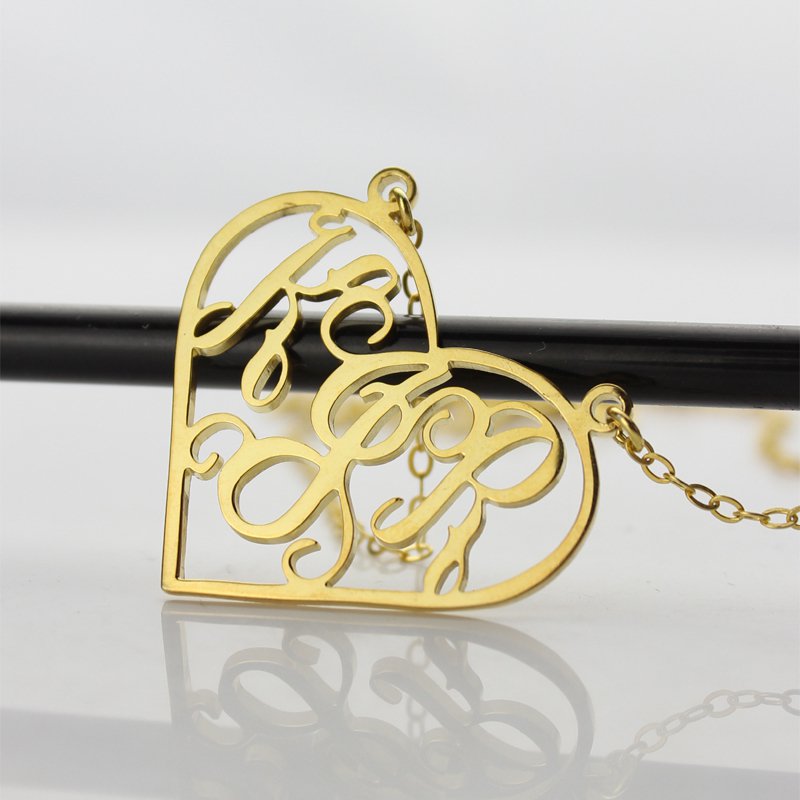 Cut Out Heart Monogram Necklace 18ct Gold