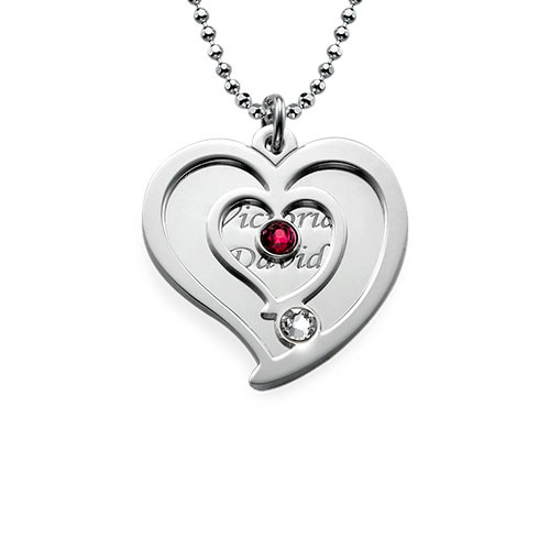 Personalized Couples Birthstone Heart Necklace 