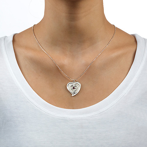 Personalized Couples Birthstone Heart Necklace 