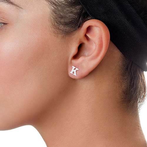 Print Initial Stud Earrings in Silver