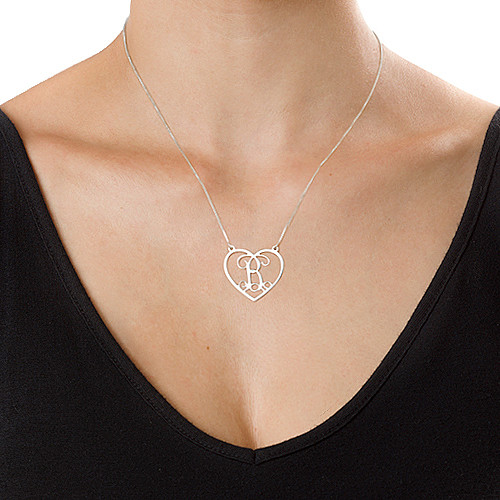 Silver Heart Initials Necklace