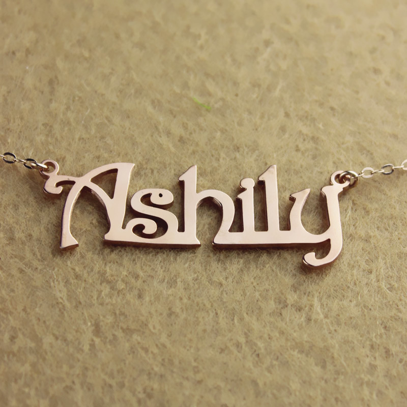 Solid Rose Gold Harrington Font Name Necklace