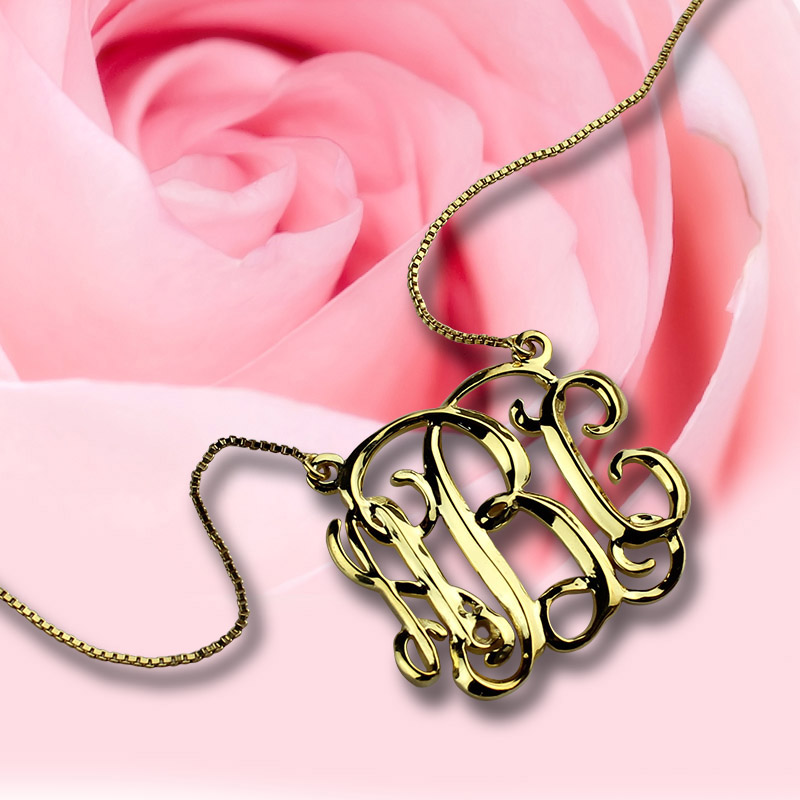 Custom Cube Monogram Initials Necklace 18ct Gold