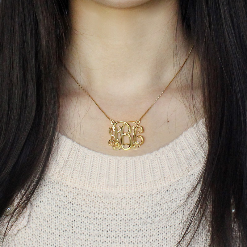Custom Cube Monogram Initials Necklace 18ct Gold