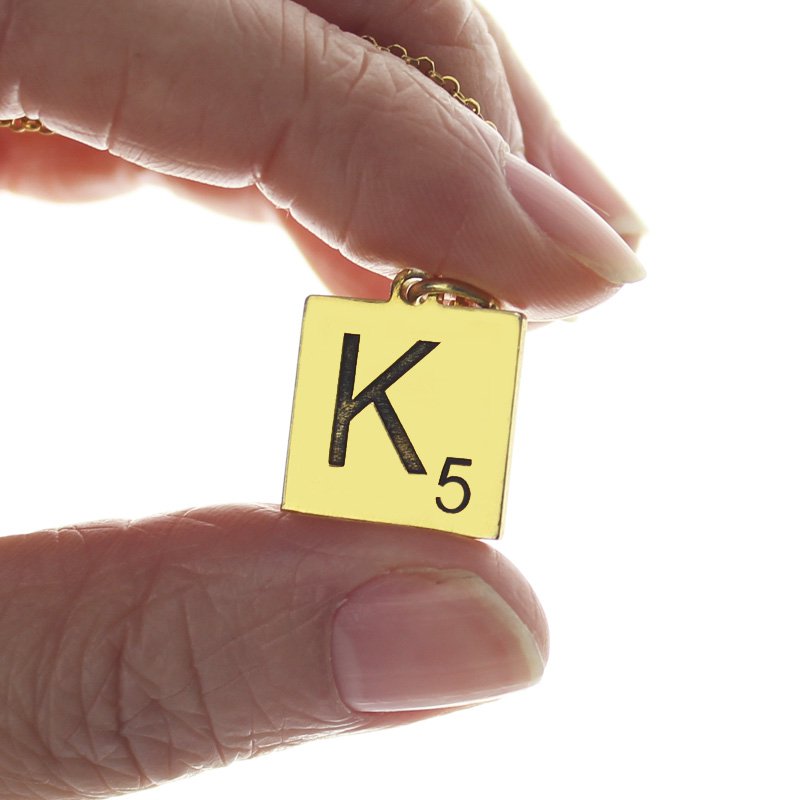 Engraved Scrabble Initial Letter Necklace 18ct Gold