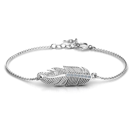 Sterling Silver Feather with Accent Stones Bracelet 