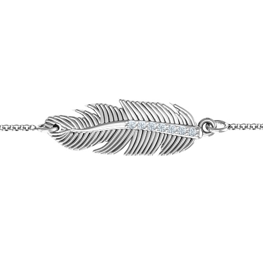 Sterling Silver Feather with Accent Stones Bracelet 