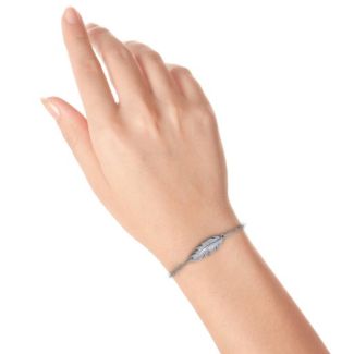Sterling Silver Feather with Accent Stones Bracelet 