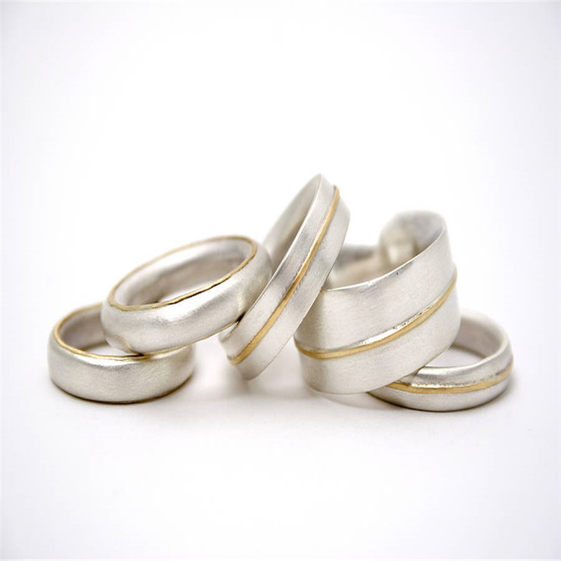 Thin Sterling Silver Ring With 18ct Yellow Gold Detail
